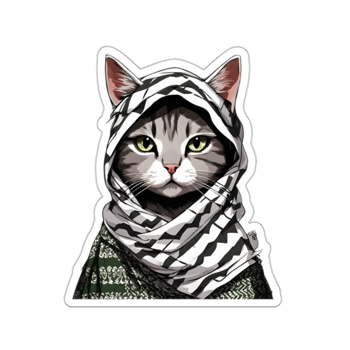 Cat with Palestinian Keffiyeh Sticker | Palestine